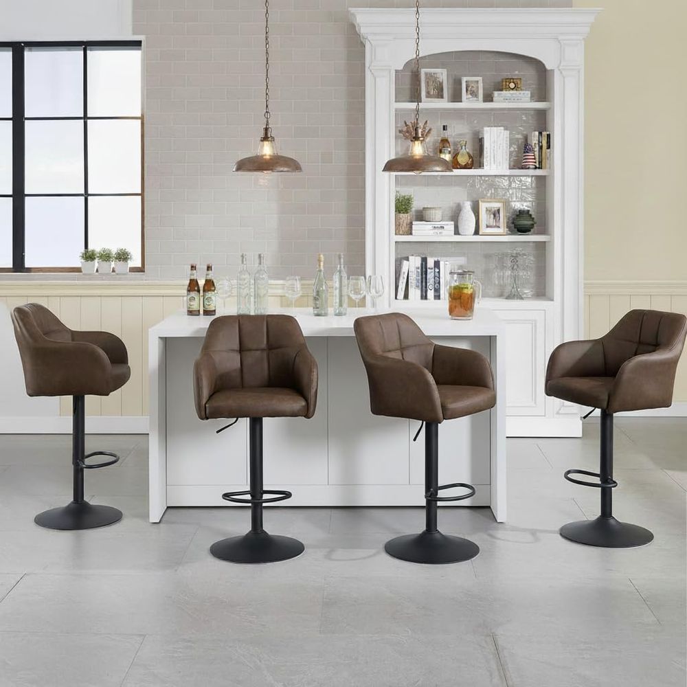Home Bar Stools - Set of 4 Swivel Leather Bar