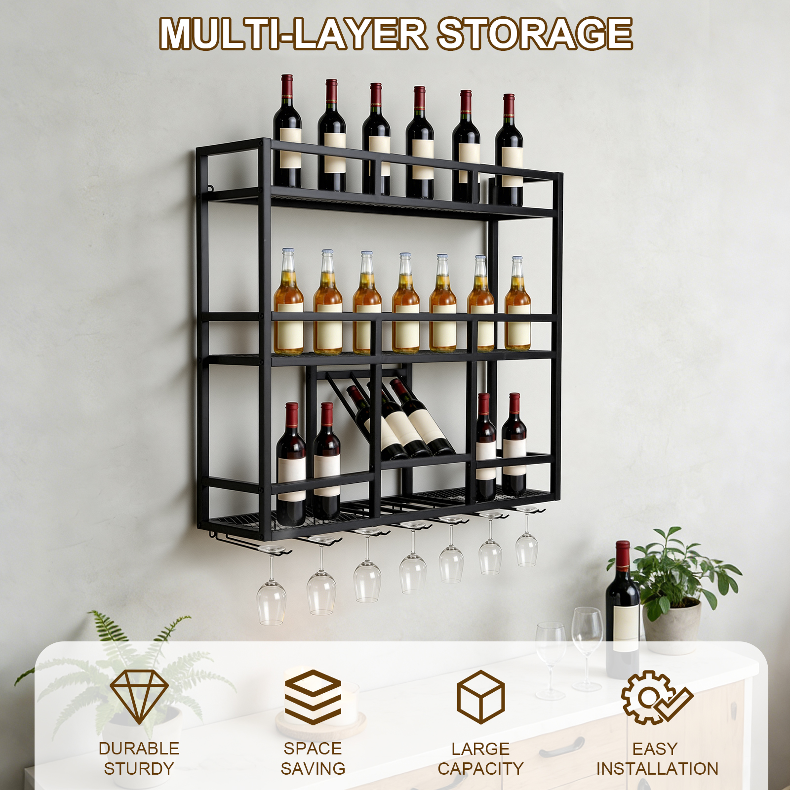 Home Bar Stand - 3 Tiers Floating Wine Bottle Stand
