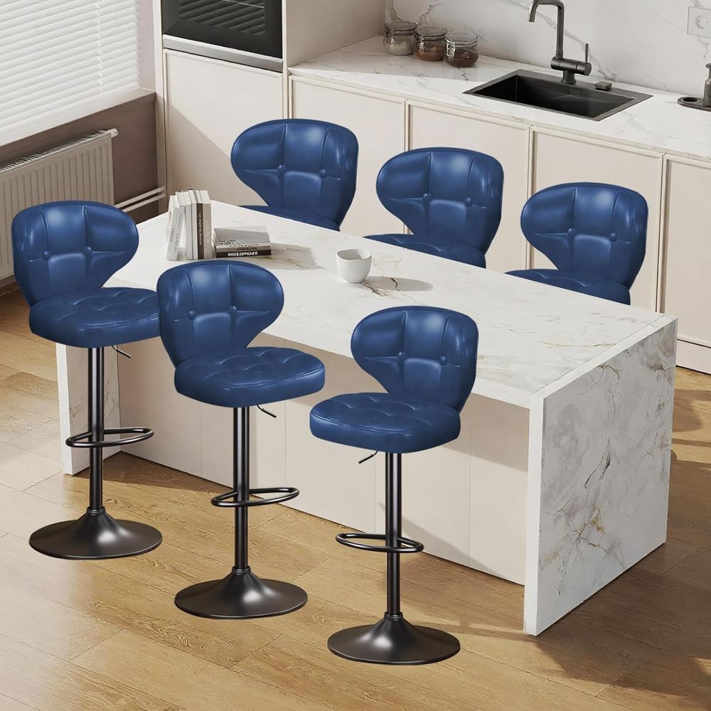 Home Bar Stools - Set of 6 Adjustable Swivel Bar