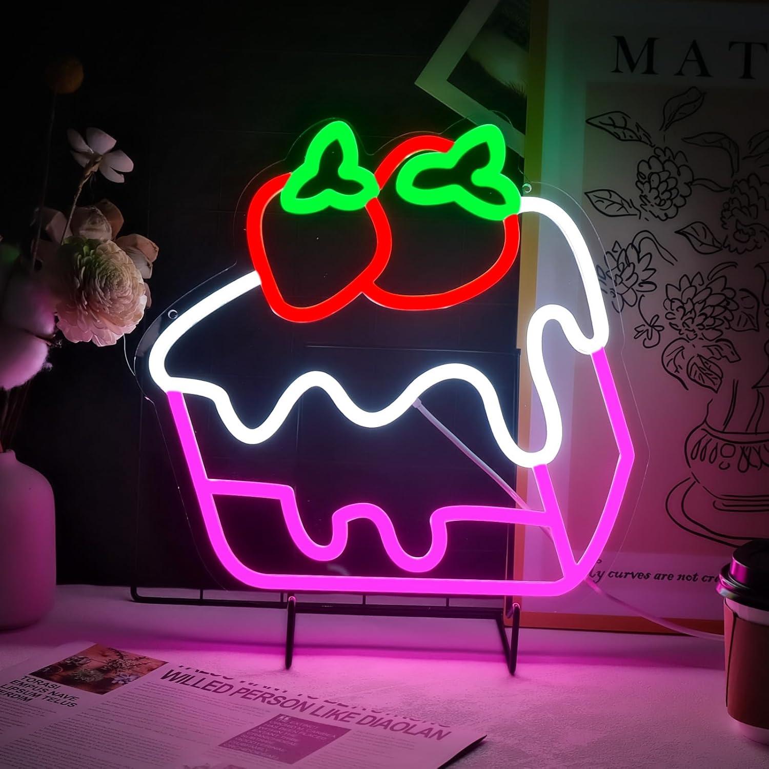 Home Bar And Kitchen - Strawberry Cake Neon Sign Fruit Cake