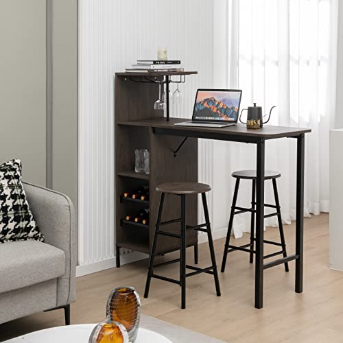 Home Bar Stools - 3-Piece Industrial Bar Set: Brown Counter