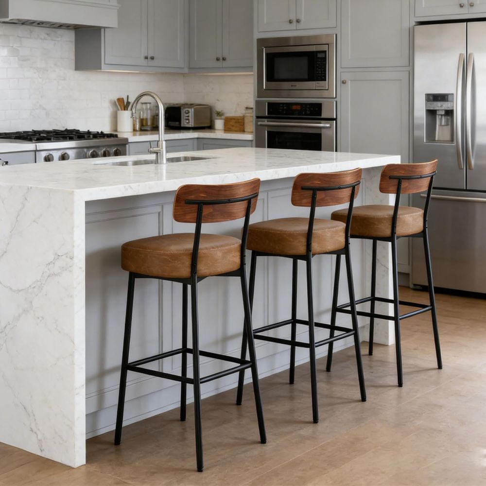 Brown Bar Stools Set o 3, Leat - Home Bar Stools review and price