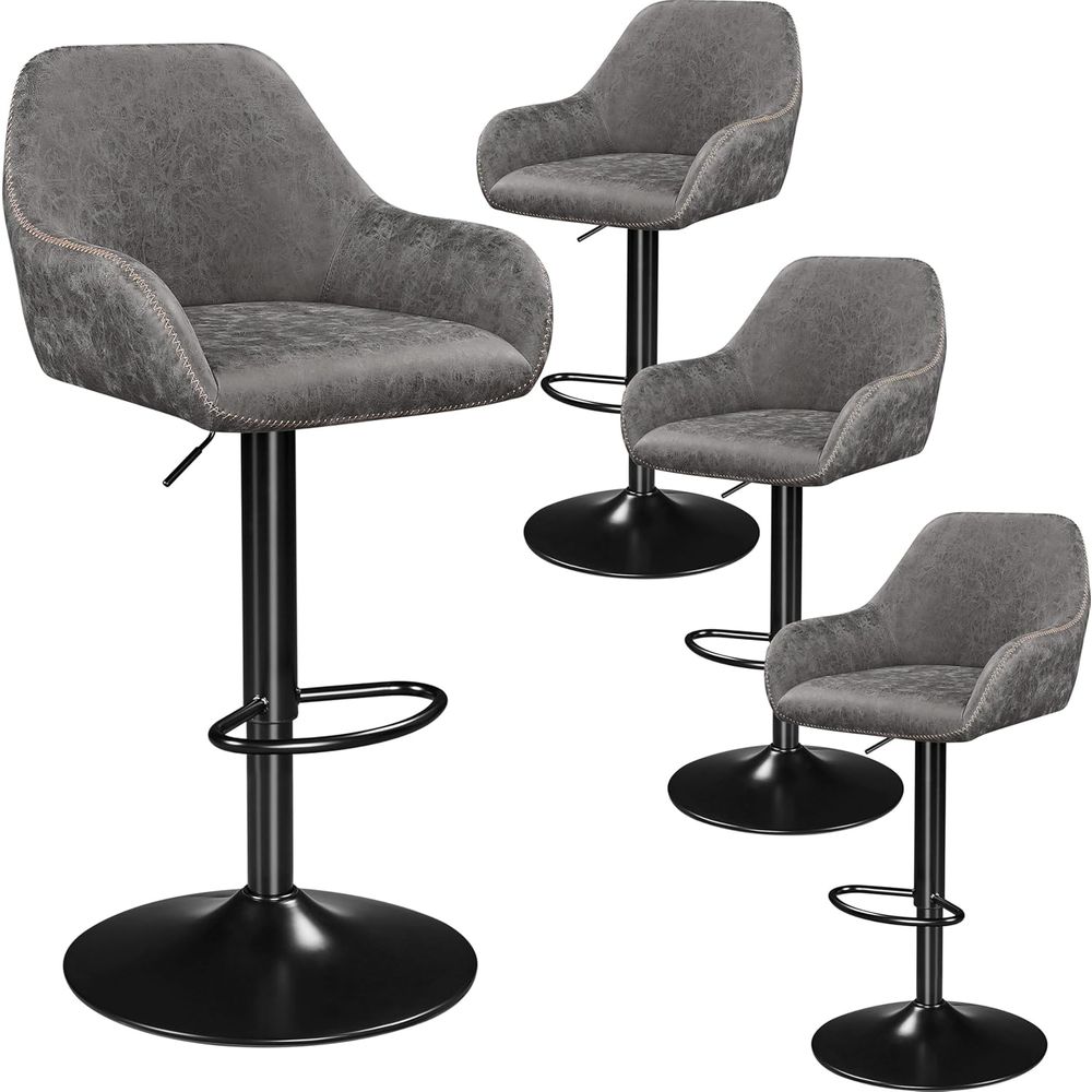 Set of 4 Grey PU Leather Swive - Home Bar Stools review and price