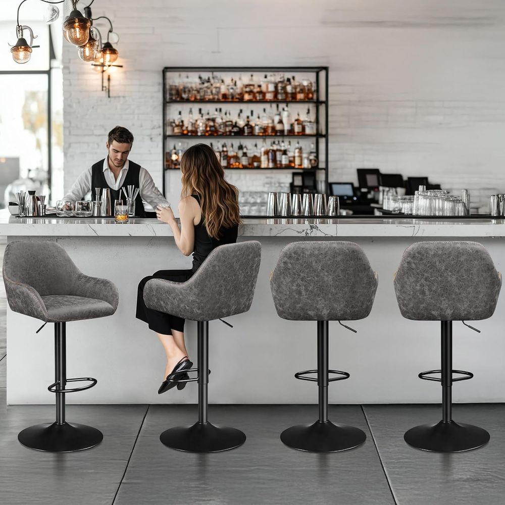 Set of 4 Grey PU Leather Swive - Home Bar Stools review and price
