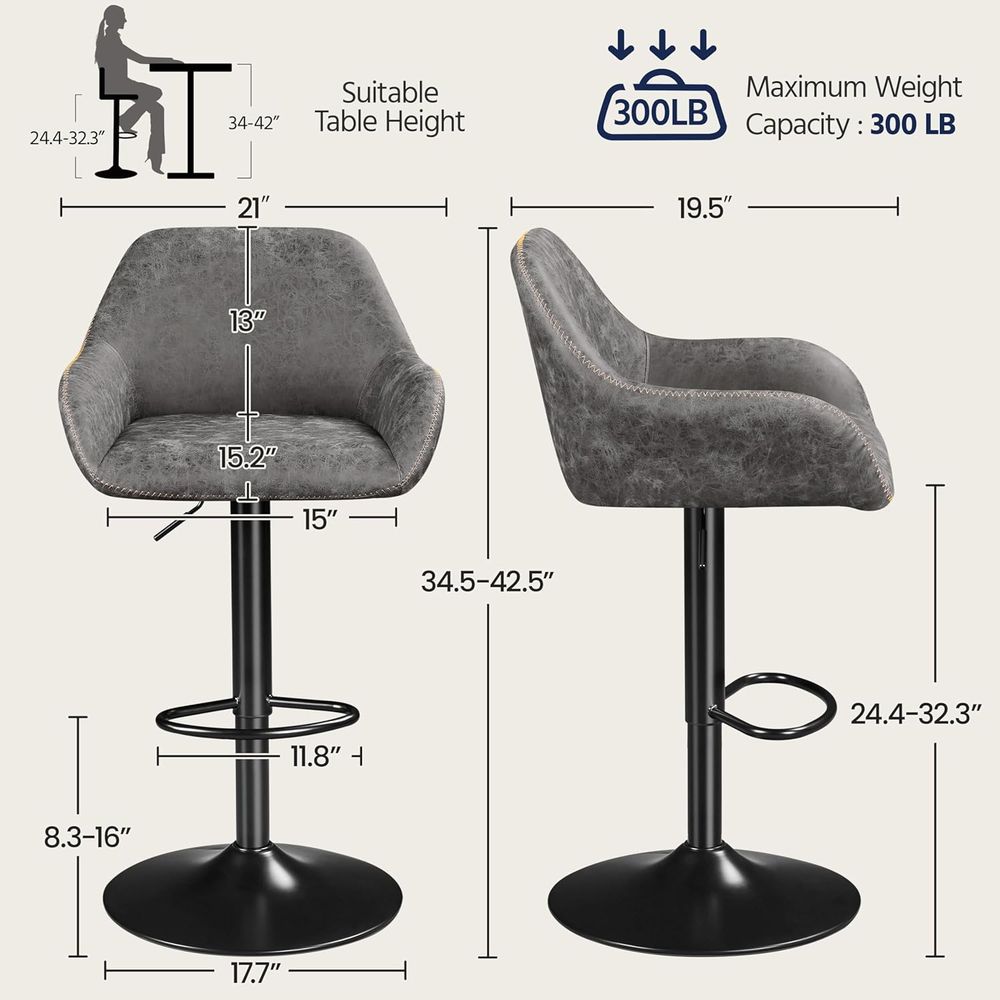 Set of 4 Grey PU Leather Swive - Home Bar Stools review and price