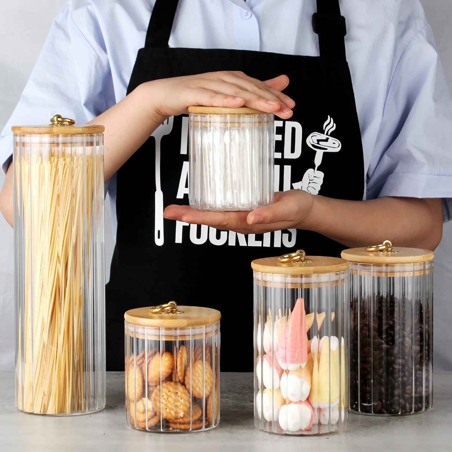 Glass Storage Jars Set of 5, D - Home Bar And Kitchen review and price