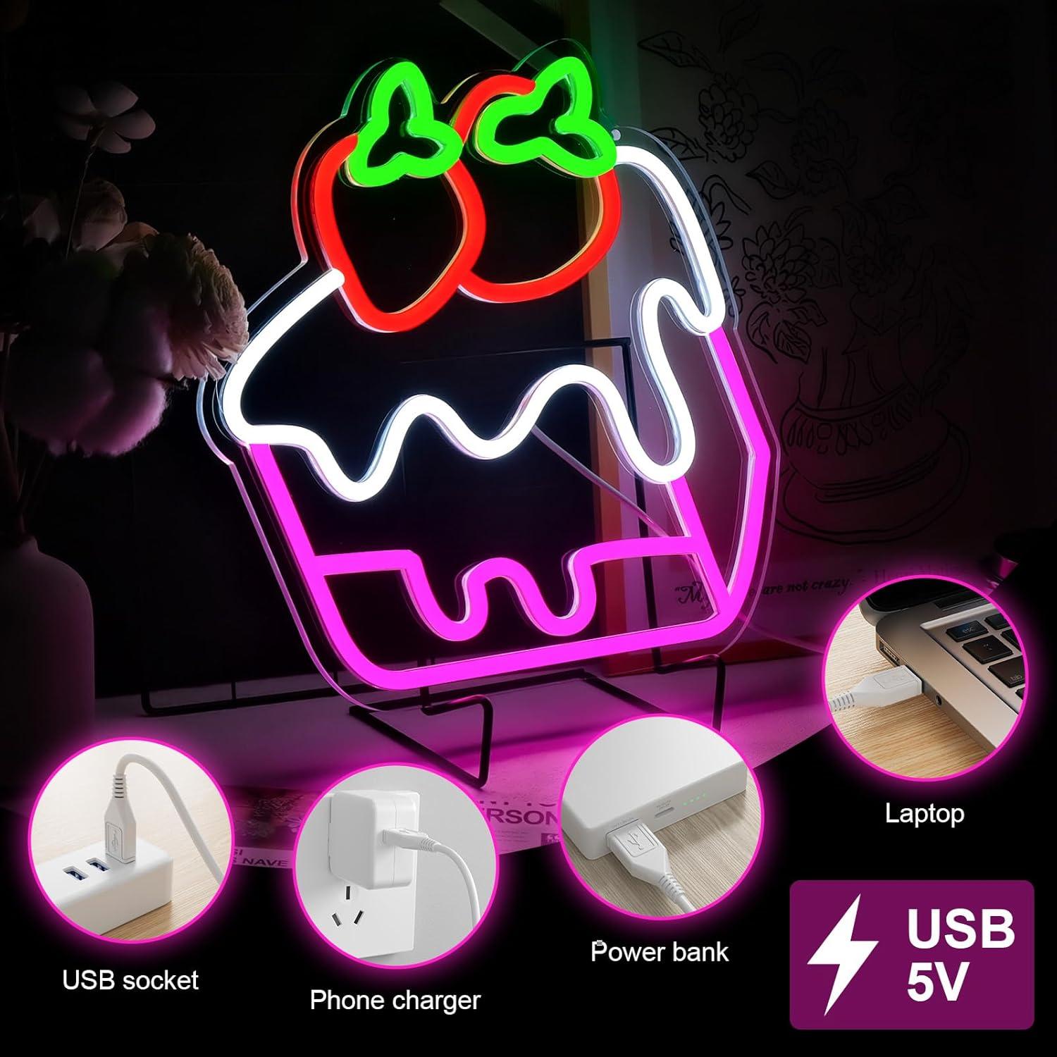 Strawberry Cake Neon Sign Frui - Home Bar And Kitchen review and price