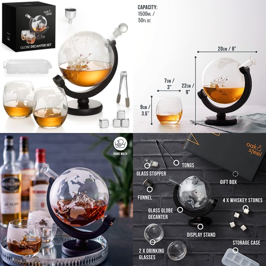 Oak Steel - 50 Oz Globe Whiske - Decanter Globe Set review and price
