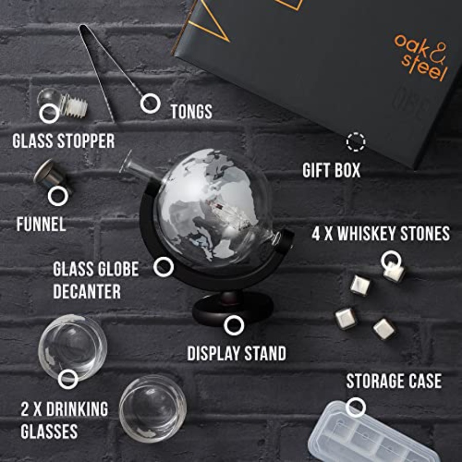 Oak Steel - 50 Oz Globe Whiske - Decanter Globe Set review and price