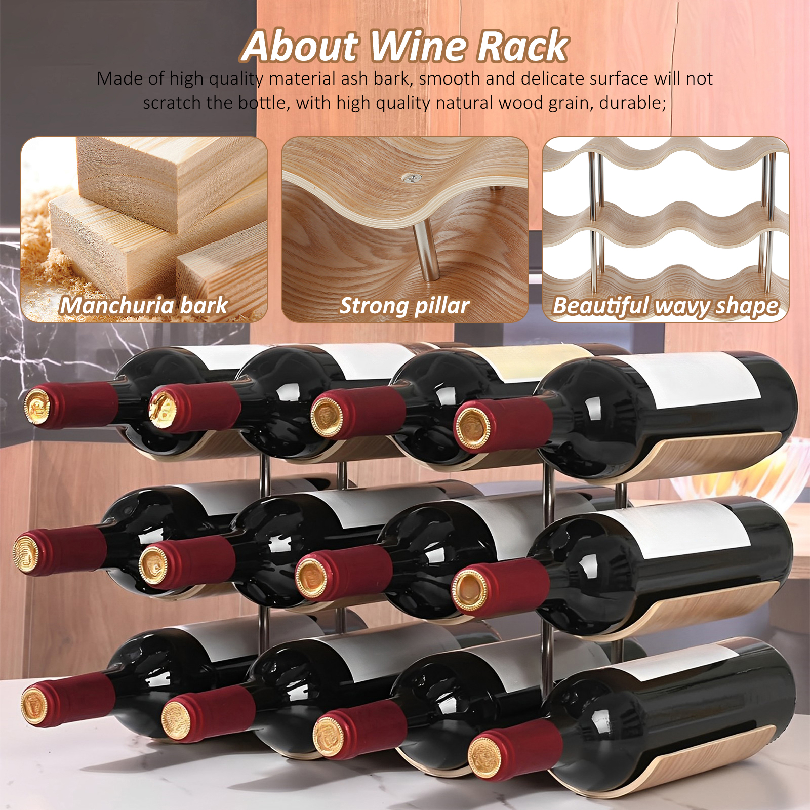 2/3-Tier Wooden Wine Rack Wavy - Home Bar And Cabinet review and price