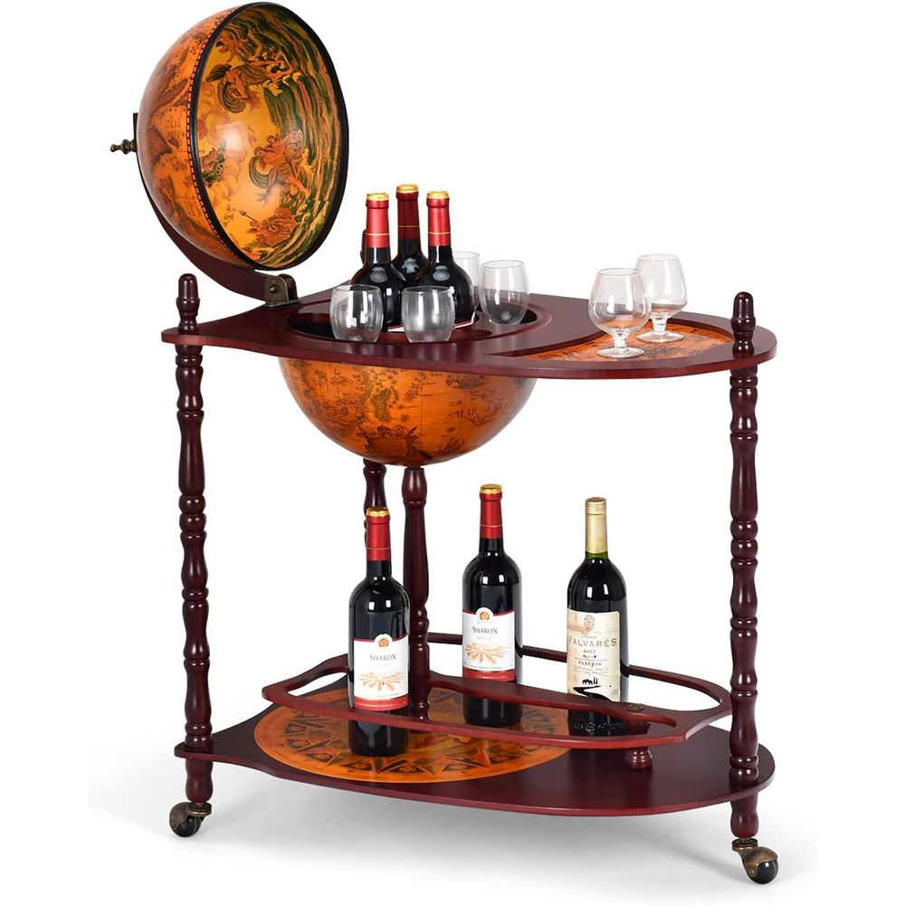 Vintage 34.5 Wheeled Globe Bar - Home Bar And Cabinet review and price