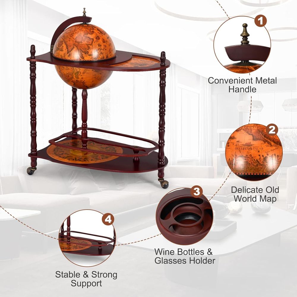 Vintage 34.5 Wheeled Globe Bar - Home Bar And Cabinet review and price