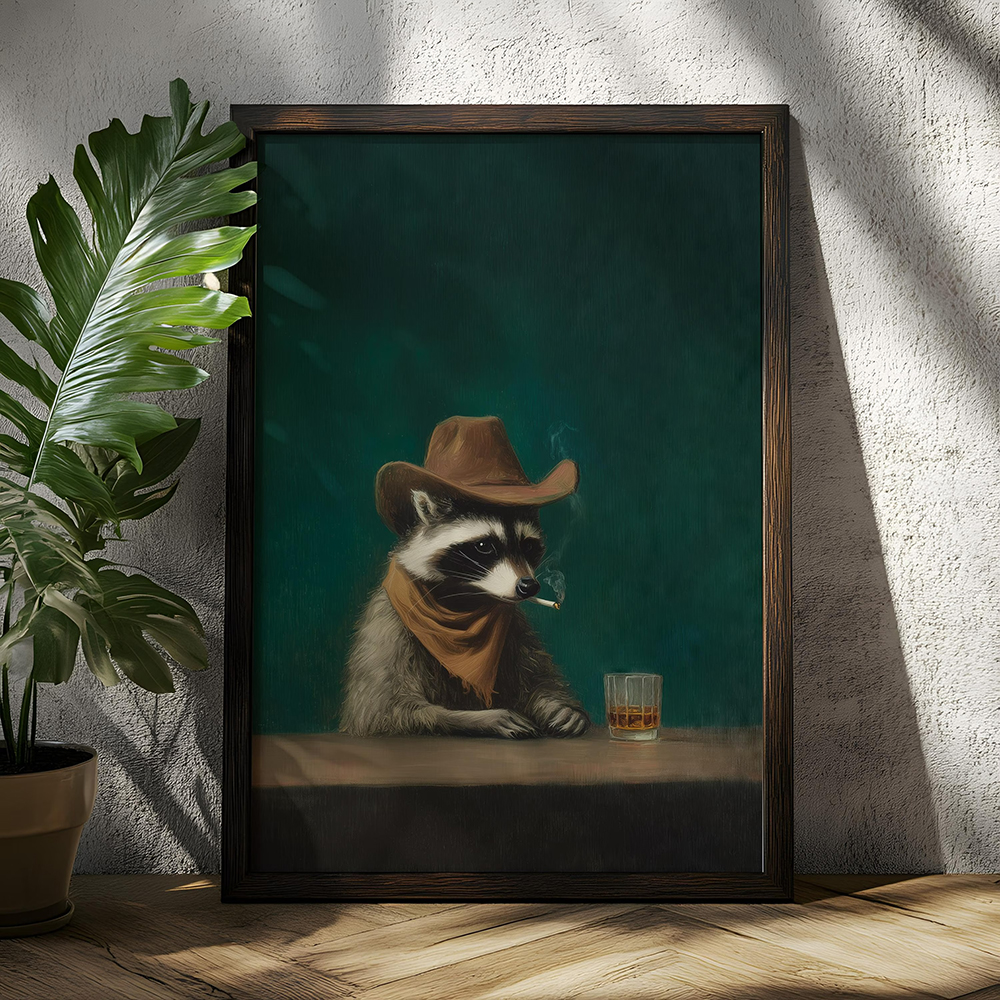 Smoking Raccoon Cowboy Wall Ar - Home Bar Lounge review and price