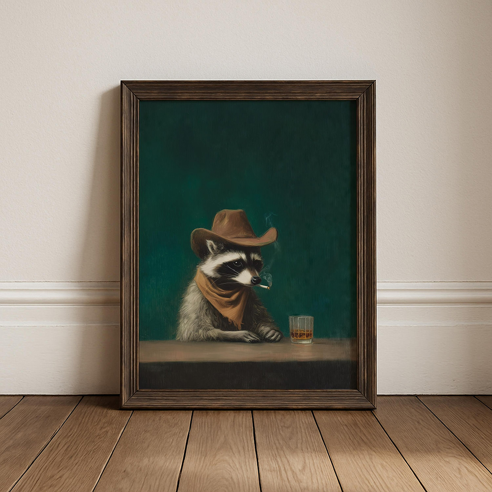 Smoking Raccoon Cowboy Wall Ar - Home Bar Lounge review and price