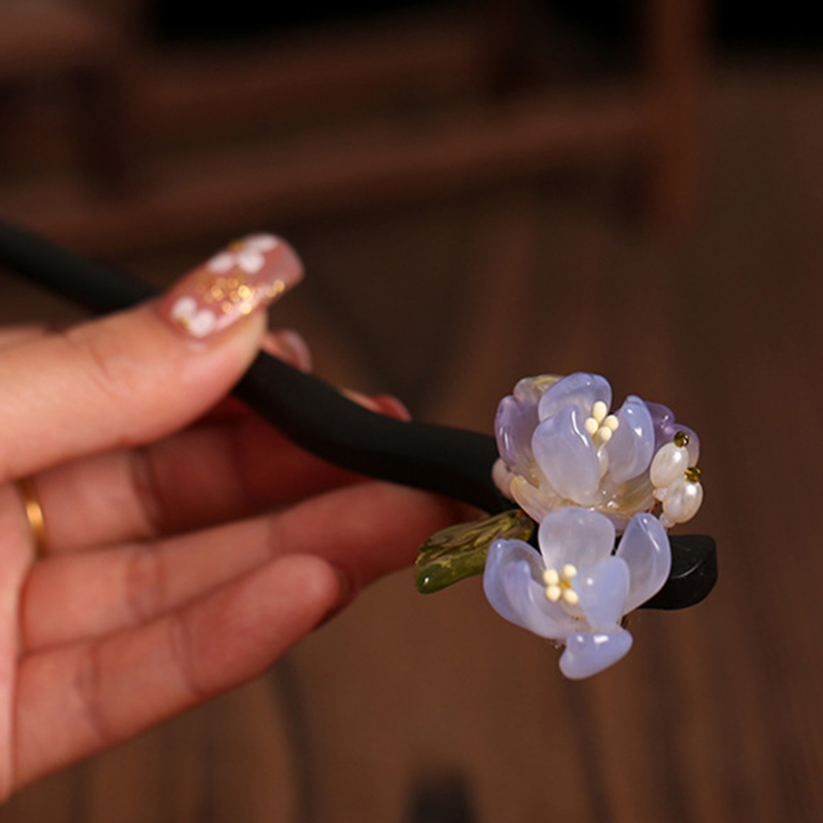 Vintage Wooden Flower Hairpin  - Old Fashioned Glass review and price