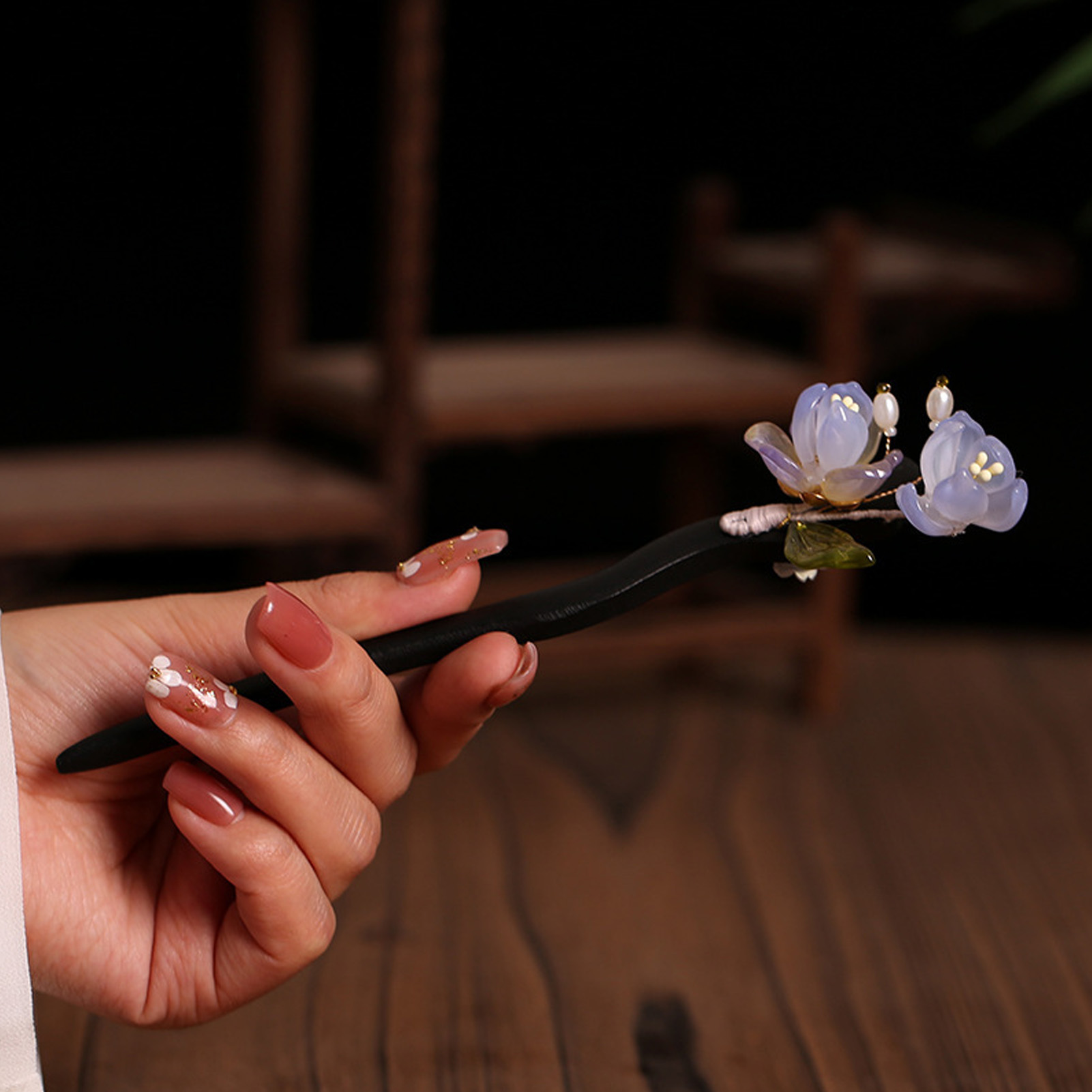Vintage Wooden Flower Hairpin  - Old Fashioned Glass review and price